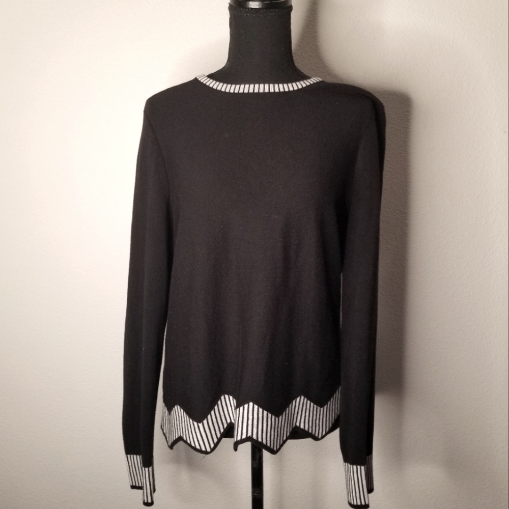 NIC+ ZOE navy Jagger sweater zig zag hem striped trim cotton blend L
